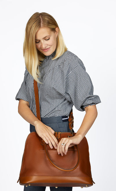 Amelie Leather Diaper Bag in Caramel