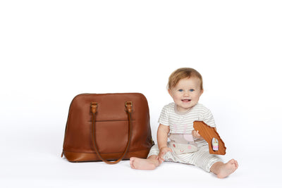 Amelie Leather Diaper Bag in Black and Gold