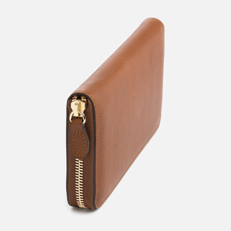 Zip-Around Wallet in Smooth Golden Leather