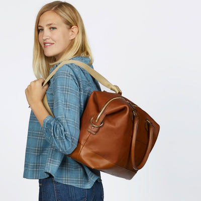 Collette Leather Diaper Bag and Backpack in Caramel